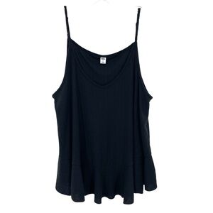 Old Navy Women’s Linen Blend Black Ribbed Ruffle Tank Top